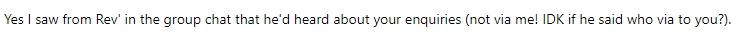 Screenshot of an email from Bristol Anarchist Federation to Soba. Yes I saw from Rev' in the group chat that he'd heard about your enquiries (not via me! IDK if he said who via to you?).